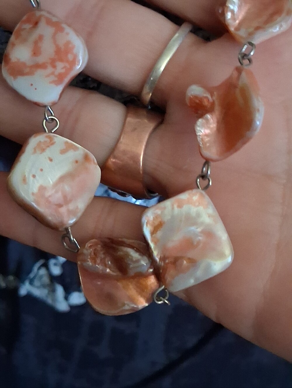 Handcrafted Orange Cream Shell Link Necklace - Unbranded